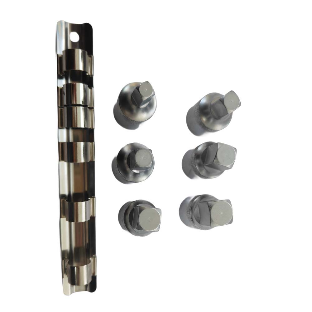 Square Drive 1/2 Inch Base Oil Sump Drainplug Key Socket Set 6 Piece for Transmission Maintenance 8 10 12 14mm 3/8 Steel