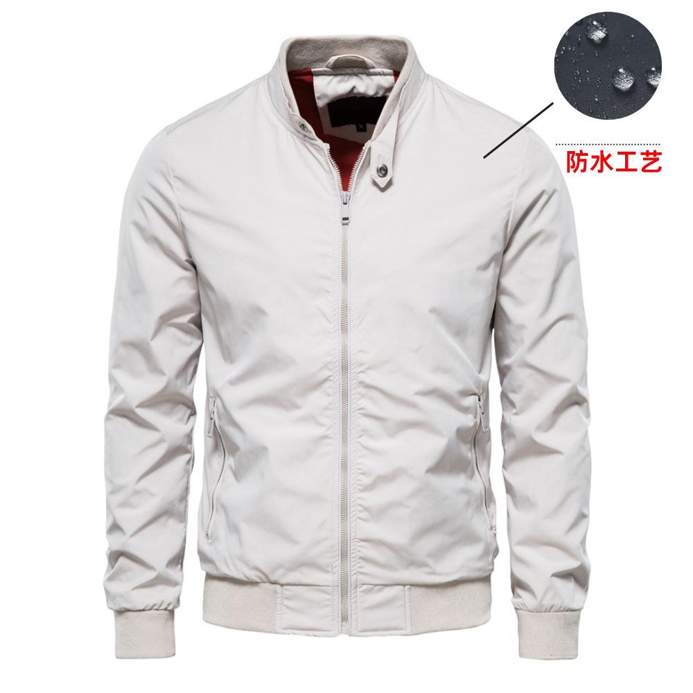 Men's Black Waterproof Bomber Jacket Stand Collar Zipper Casual Outerwear