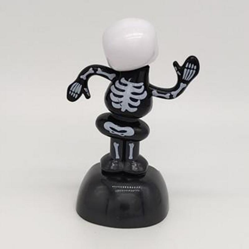 Creative Skeleton Skull Car Ornament Decoration Solar Energy Bobble Head Halloween Props Toys Car Interior Dashboard Decor