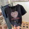 2025 Summer Cotton Crew Neck Shoulder Short Sleeve T-Shirt Women's Apricot Loose ins Tide Half Sleeve Top Versatile T-Shirt