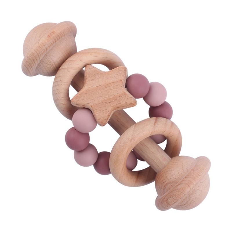 

Ручка для младенцев, колокольчик из бука, игрушка для прорезывания зубов, погремушка, обучающая силиконовая цепочка из бисера, просветление слуха