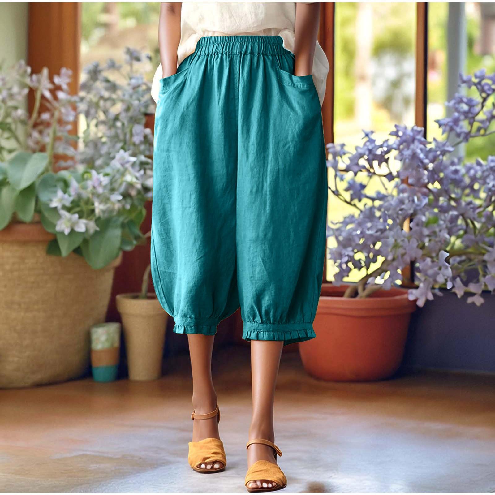 

Женские модные однотонные свободные брюки большого размера с эластичной талией и маленькими штанинами, универсальные повседневные брюки-квотербеки XXL