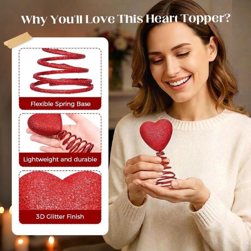 Glitter Red Heart Mini Valentine's Day Tree Topper, 2026 New Spiral Base Love Ornament for Mini Trees Wedding Shower Party Home Holiday Decor Supplies