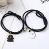 Black White Ghost Pendant Halloween Couple Bracelets Cute Cartoon Rubber Band Rope  Girl