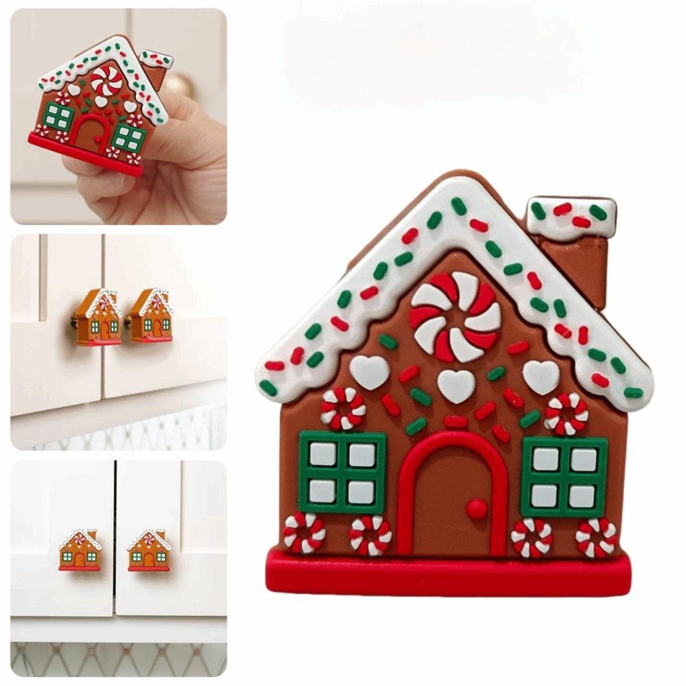 1/2Pcs Christmas Button Covers Gingerbread House Shape Reusable Easy to Install Christmas Knob Covers