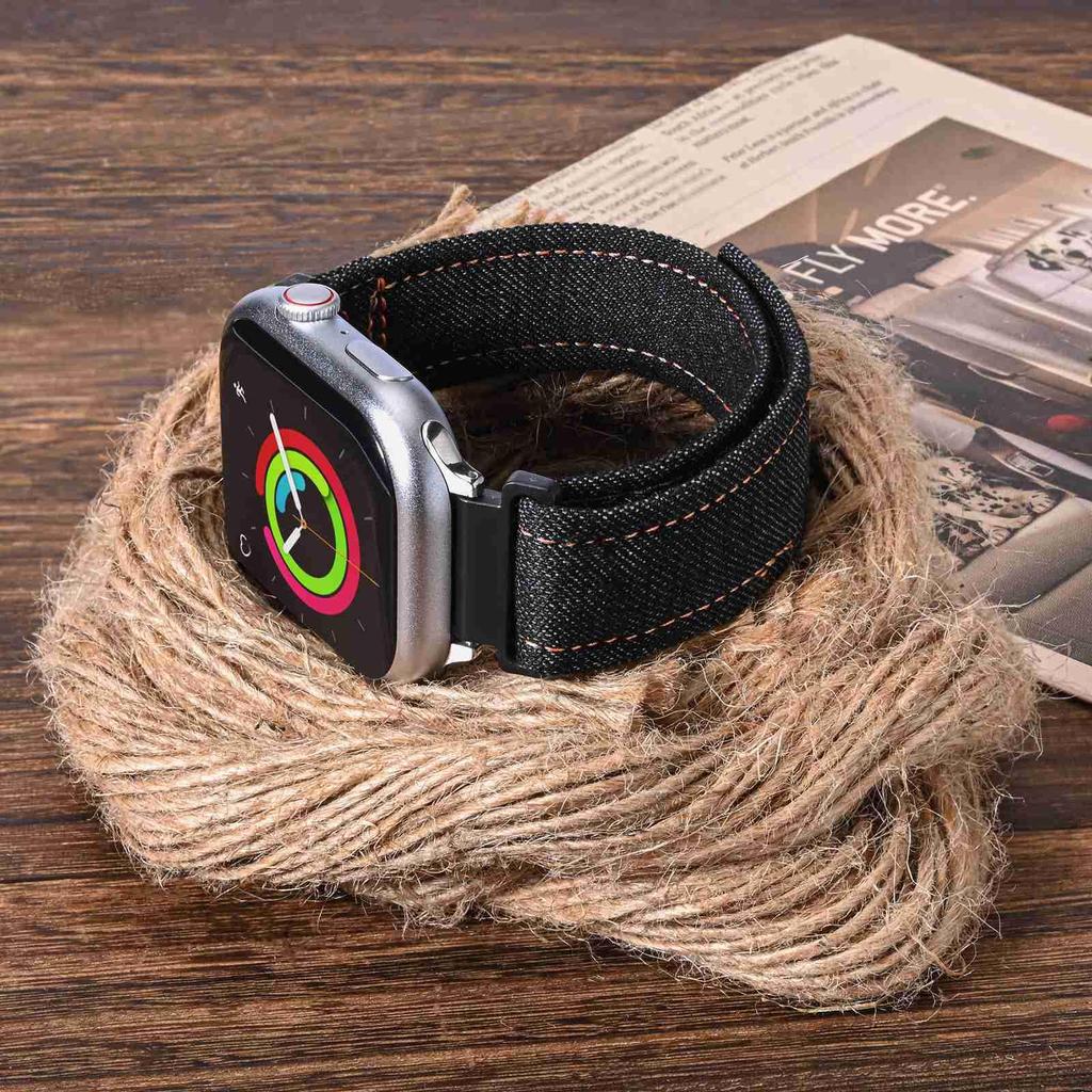 ANNEFIT Denim Watch Band, Casual Watch Replacement Band, Fabric Velcro Watch Strap, Quick Release, 16mmBlack