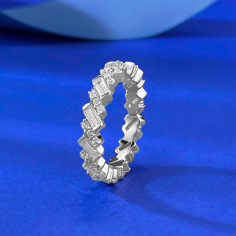 Luo Xi Temple S925 Sterling Silver Emerald Cut Diamond Pave Ring