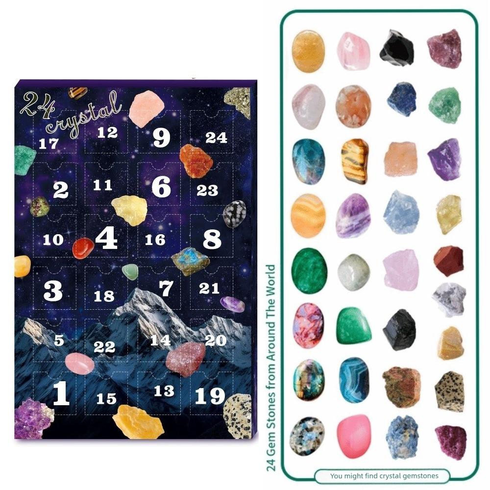 Unique Christmas Crystal Gemstone Blind Box 24 Grid Colorful Rock Mineral Specimens Interesting Natural Healing Stone