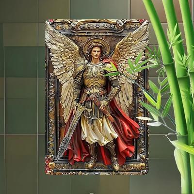 2D VintArchangelMichaelAlum Vintage Erzengel Michael Wandkunst - Dekorative Aluminiumplakette, Ideal für Zuhause/Küche/Garten