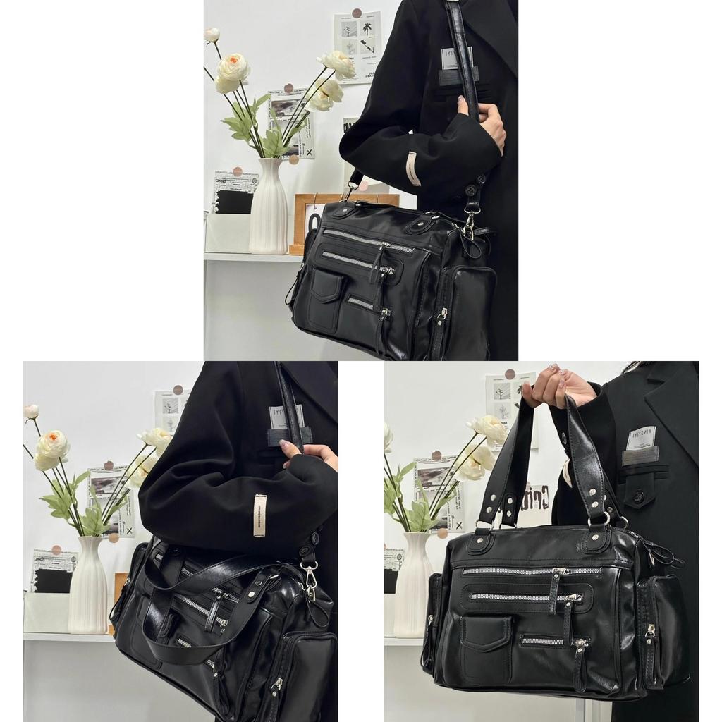 Punk Style Large Capacity Tote Bag With Zipper Closure For Daily Use