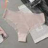 Summer Ice Silk Sexy Pure Colour Wavy Edge T-Shape Lingerie Briefs Women's Low Waist Light Transparent Underwear Panties