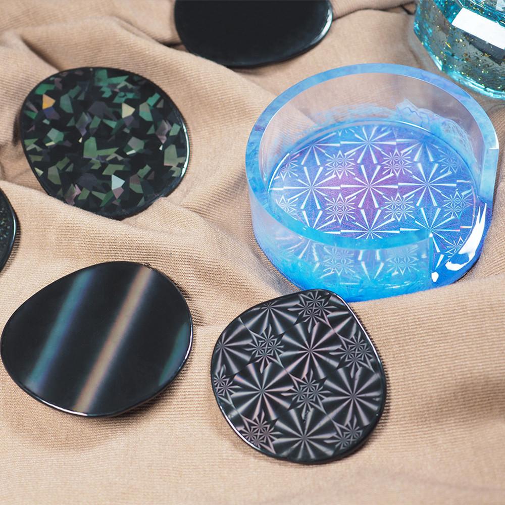 Holographic Laser Silicone Film Geometric Shape Light and Shadow Transfer Patch for DIY Coaster Tray Epoxy Resin Mold Decoration