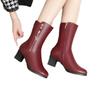 Mom shoes 2024 autumn and winter cotton shoes middle heel piled thickened warm middle-aged and elderly middle boots leather boots foreign trade