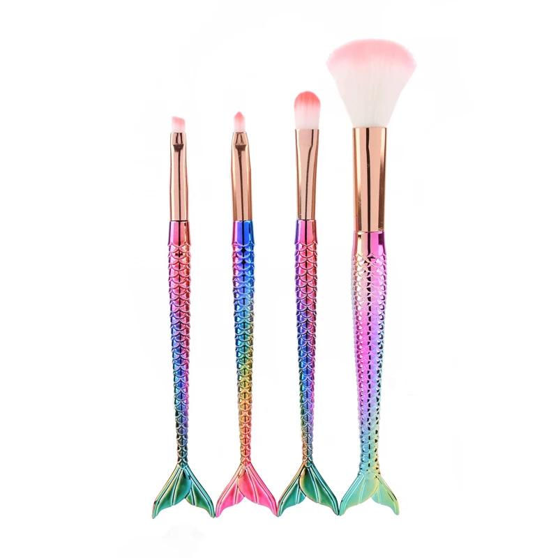 Karsyngirl Vierteiliger Anzug Meerjungfrau Make-up-Pinsel Faser Buntes weiches Haar Lose Puderpinsel Beauty Makeup Tools