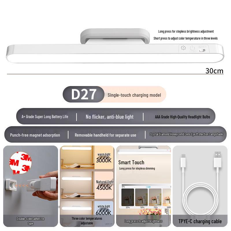 Rechargeable LED Desk Lamp: Eye-Protection, Magnetic, Dual-Use, Perfect for Dorms, Study, and Reading; USB-Powered.