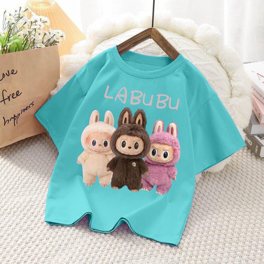 Gorąca koszulka dziecięca z nadrukiem 3D Labubu w kolorze różowym - Uroczy design postaci, krótki rękaw, letnia codzienna dla chłopców i dziewczynek
