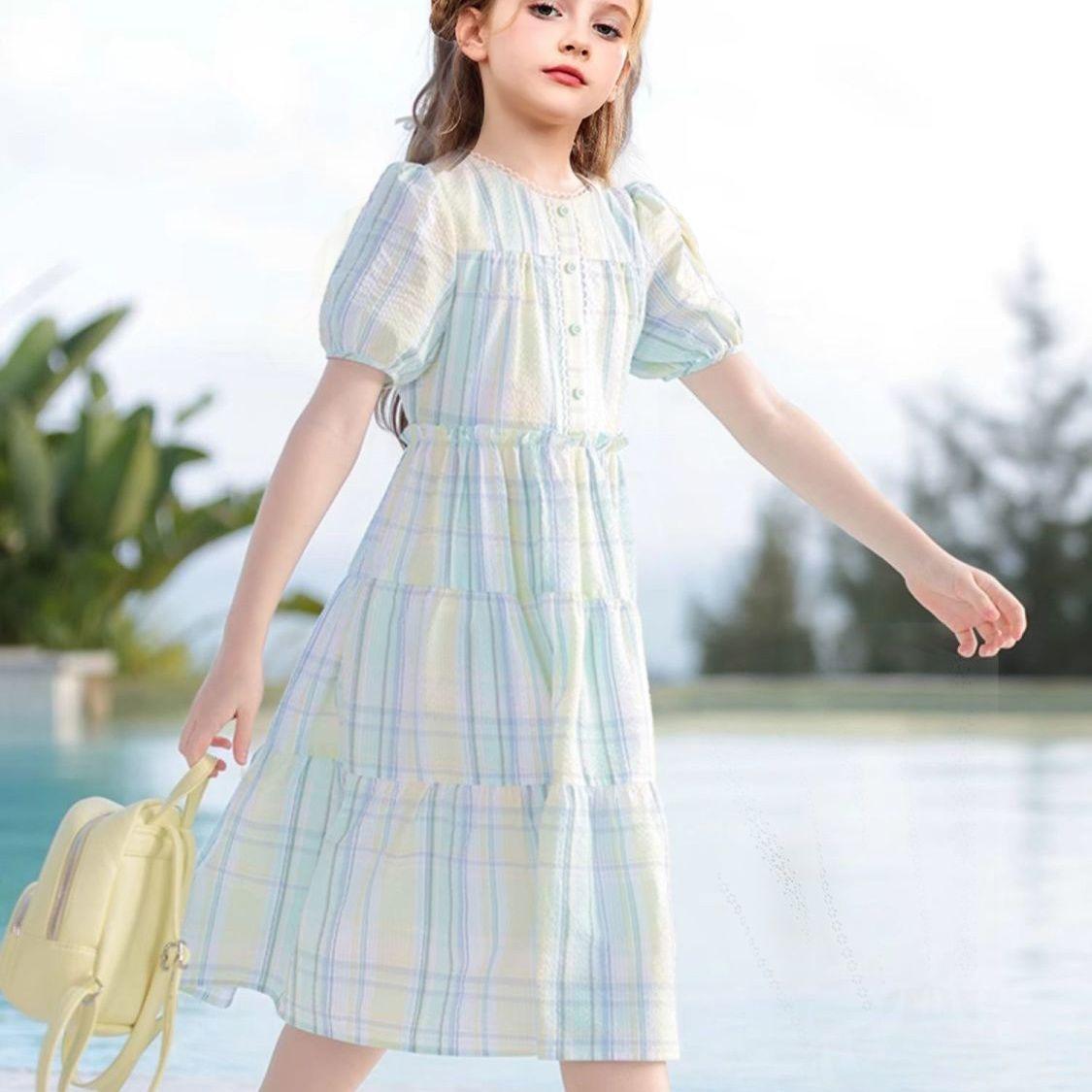 

Sweet Plaid Dress for Girls, Fashionable Princess Dress for Children Summer 160