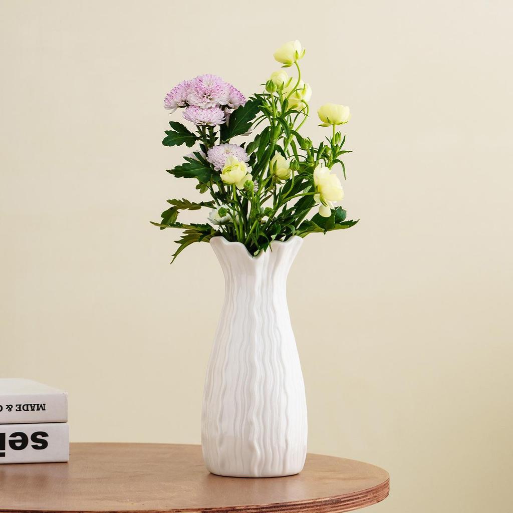 Vaso di Lusso in Ceramica Bianca Nordica per Fiori Secchi e Freschi, Ornamento Decorativo Creativo per Scrivania del Soggiorno.