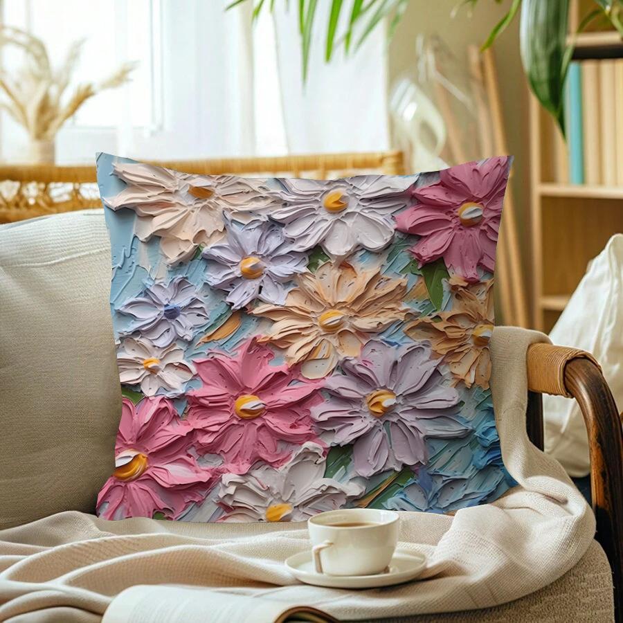 New Oil Painting Style Flower Pillowcase Home Furnishing SF Express Cushion Pillowcase Decoration