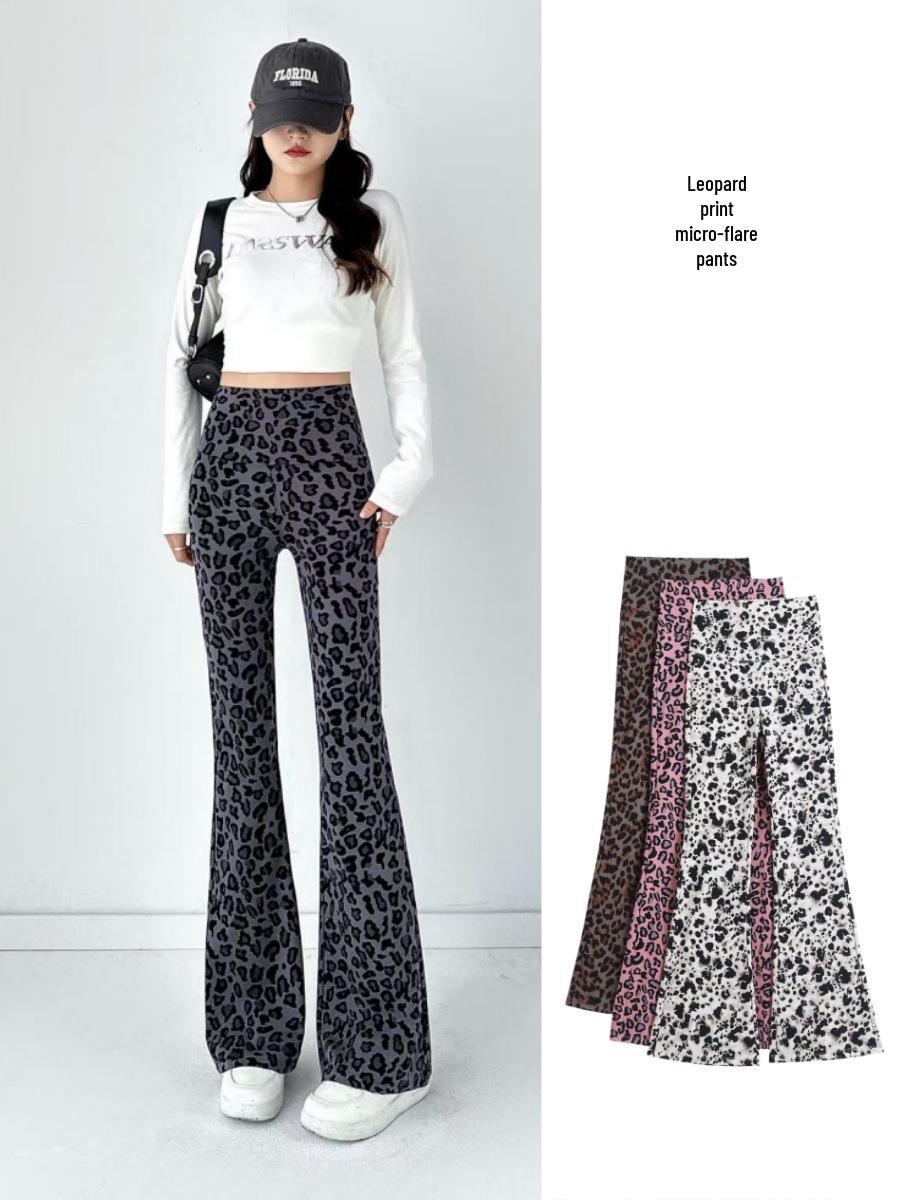 Leopard Print High-Waist Yoga Pants - Women s Micro-Flare, Slim Fit Fitness Leggings L (100-120 lbs)