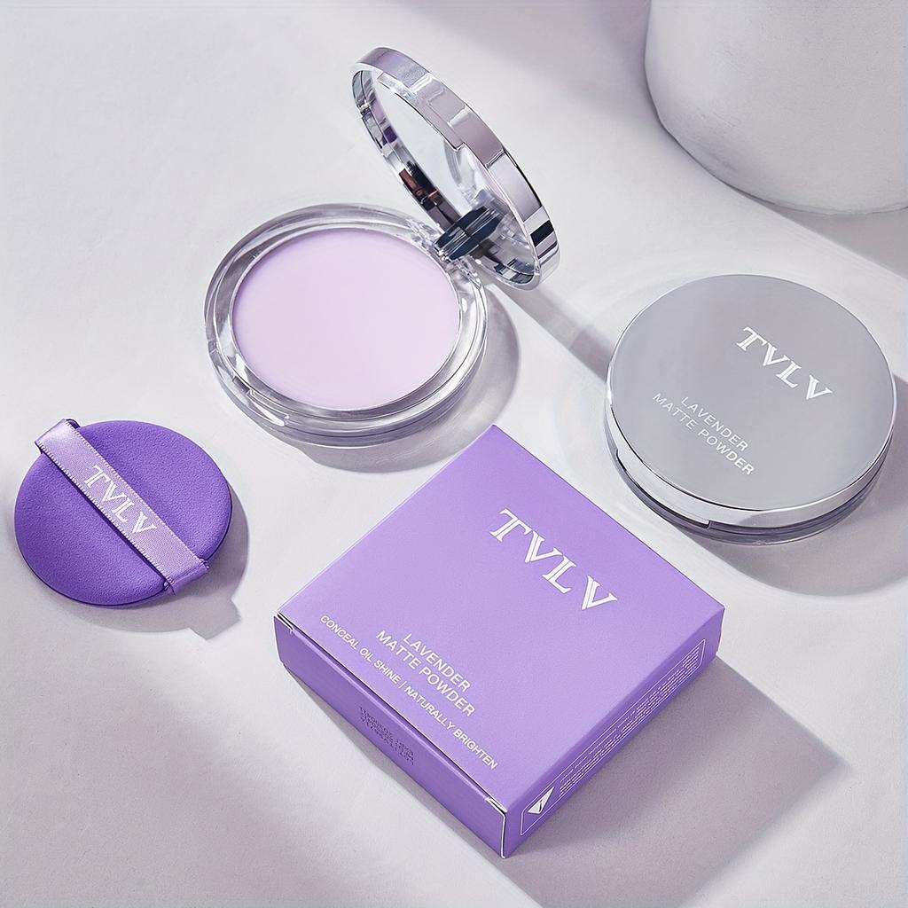 Lavender Matte Makeup Setting Powder with Powder Puff - Oil-Control, Long-Lasting, Waterproof Pressed Powder Natural Finish & Strong Coverage Powder
