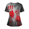 Halloween Print V Neck Short Sleeve Nurse Top with Double Pockets Split Hem Medical Scrub Shirt for Healthcare Workers and Caregivers