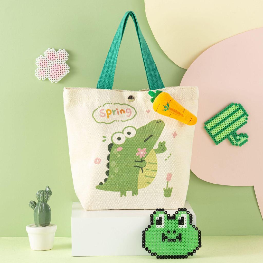 Cartoon Dinosaur Crocodile Canvas Bag - Large Capacity Children's Gift for Daily Use.