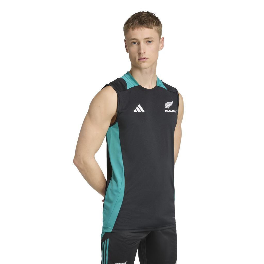Adidas Men's Sleeveless T-Shirt, ALL BLACKS, Tank Top, KKX95, All Black/Pure Teal (JM9637), Size L