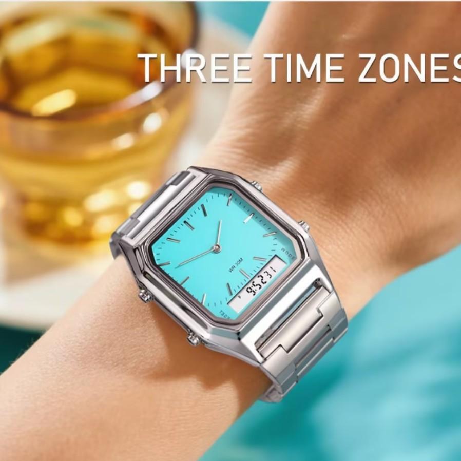 Gold square women's watch niche light luxury steel belt waterproof alarm clock men's watch
