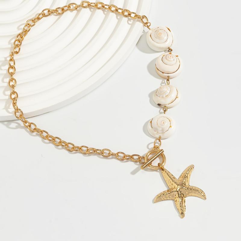 

White Starfish Chain Necklace For Women Statement Elegant Conch Snail Pendant Choker Aesthetic Y2K Jewelry as the picture