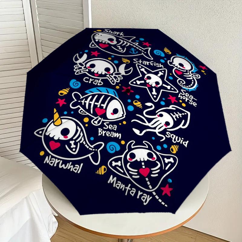 

1pc Sea Creatures Skeletons Umbrella with Plastic Handle,Suitable for All Seasons Home Travel Outdoor UmbrellaDD1767