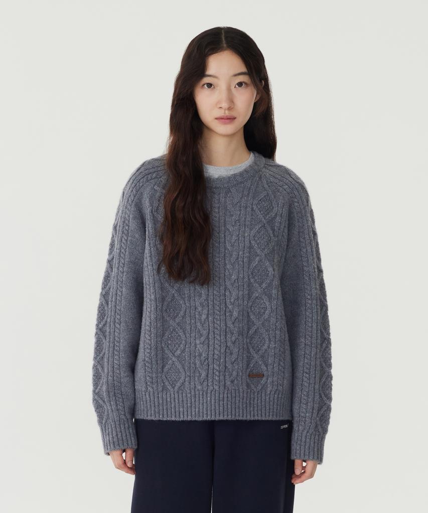 COVERNAT WOMAN Wool Blend Cable Knit Dusty Blue