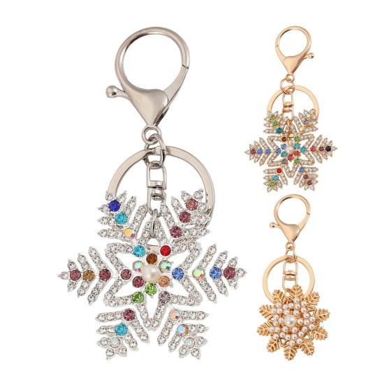 Keychain Pendant Sparkling Rhinestones Inlaid Snowflake Design Key Holder with Lobster Clasp Backpacks Car Accessory