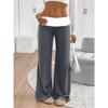 Women's Mid Waist Fold Over Flare Pants Casual Loose Wide Leg Yoga Trousers