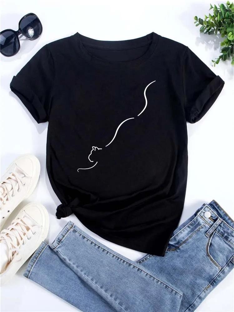Sommer Damen T-Shirt Minimalistischer Buchstaben-Grafik Kurzarm-Oberteile Lässige Rundhals Sport-T-Shirt Oberteile