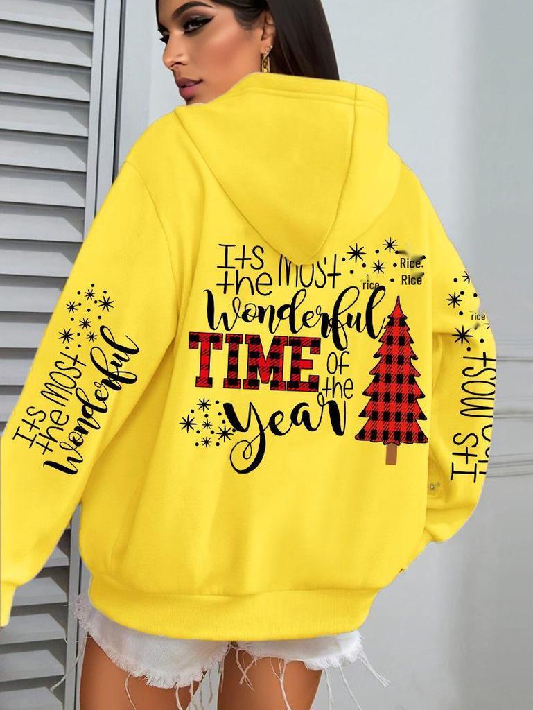 Women's Creative Christmas Tree Print Hoodie - Casual Loose Autumn Pullover