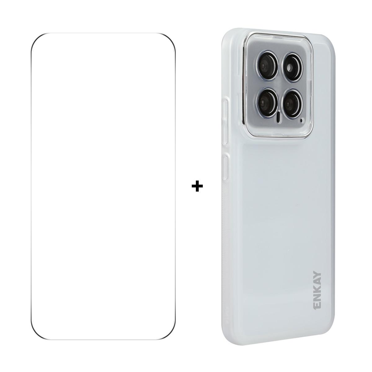 

For Xiaomi 14 ENKAY HAT PRINCE Case Matte TPU Phone Cover with Lens Film + 9H Glass Protector A