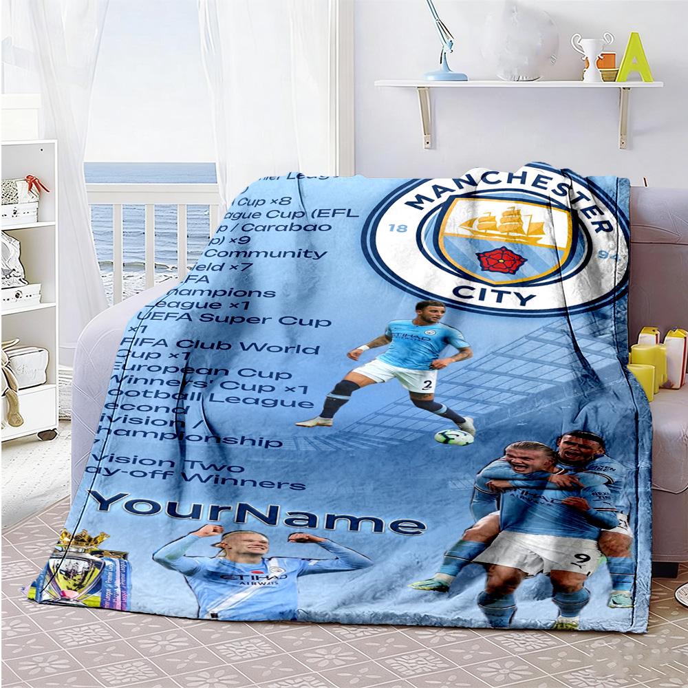Manchester City Personalized Name Blanket Multi-purpose Customizable Blanket Soft Warm Cozy Perfect for Seaside Bed Home Decor Office Chair