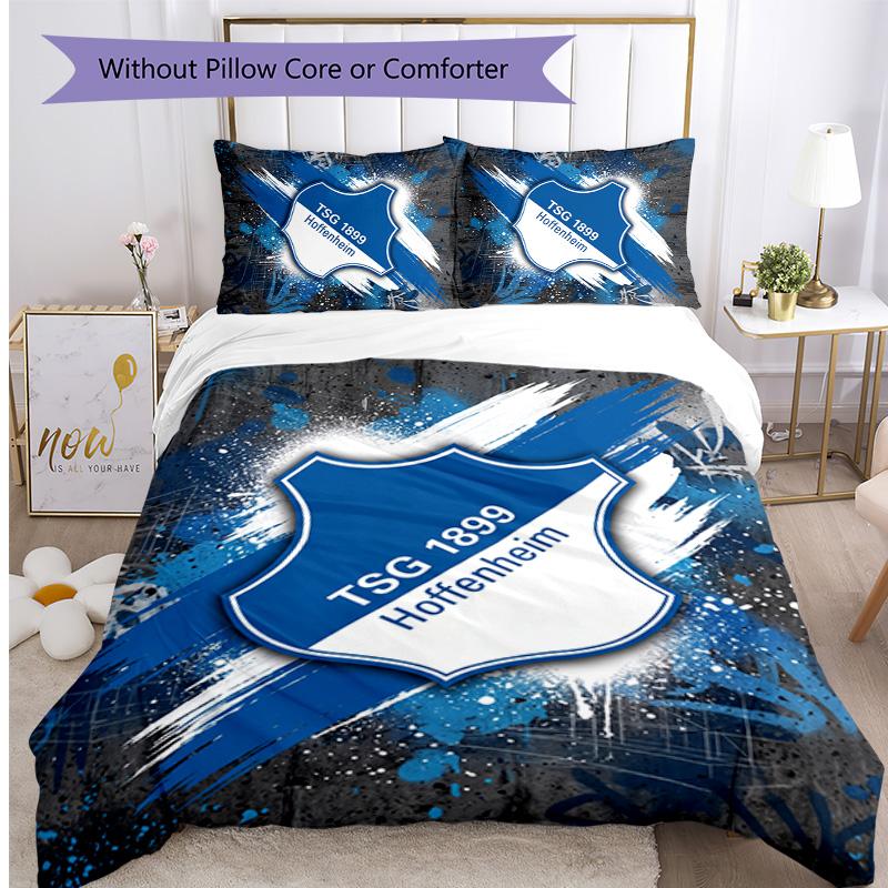 Set Lenzuola 3 Pezzi Stampato TSG Hoffenheim FC Copripiumino Traspirante con Federe Biancheria da Letto Decorativa per Camera da Letto Casa
