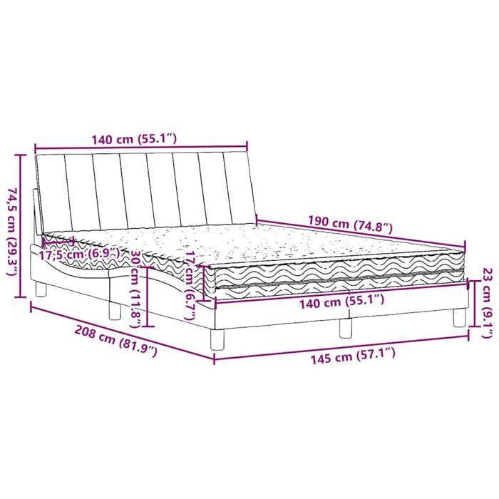 VidaXL Bed with Mattress Blue 140x190 Cm Fabric, Bedroom Furniture, Double Bed, Panel Bed, Slatted Base, Bed with 3310530