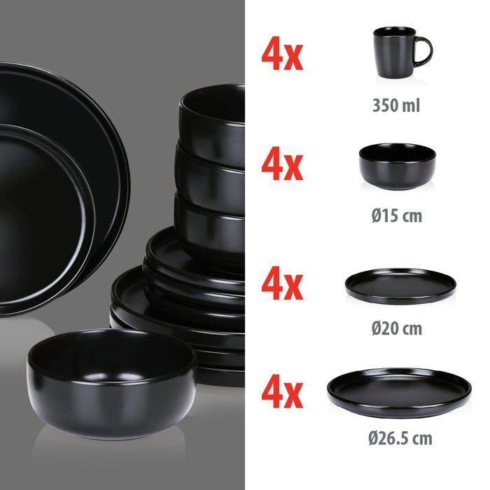 Service de table - alpina - 16 pièces - Noir - Faïence - Pour 4 personnes