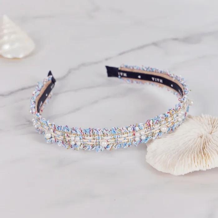 Maia Tweed Pearl Headband P - Blue