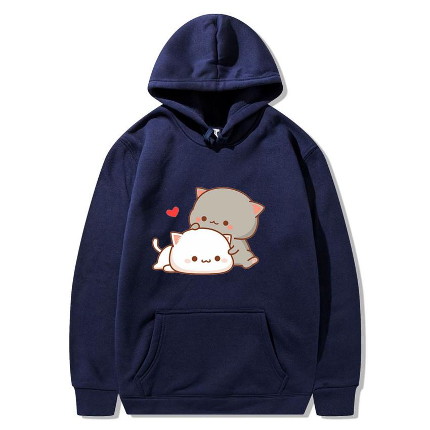 Cartoon hoodie Harajuku retro cute playing cat men s and women s street sweater S