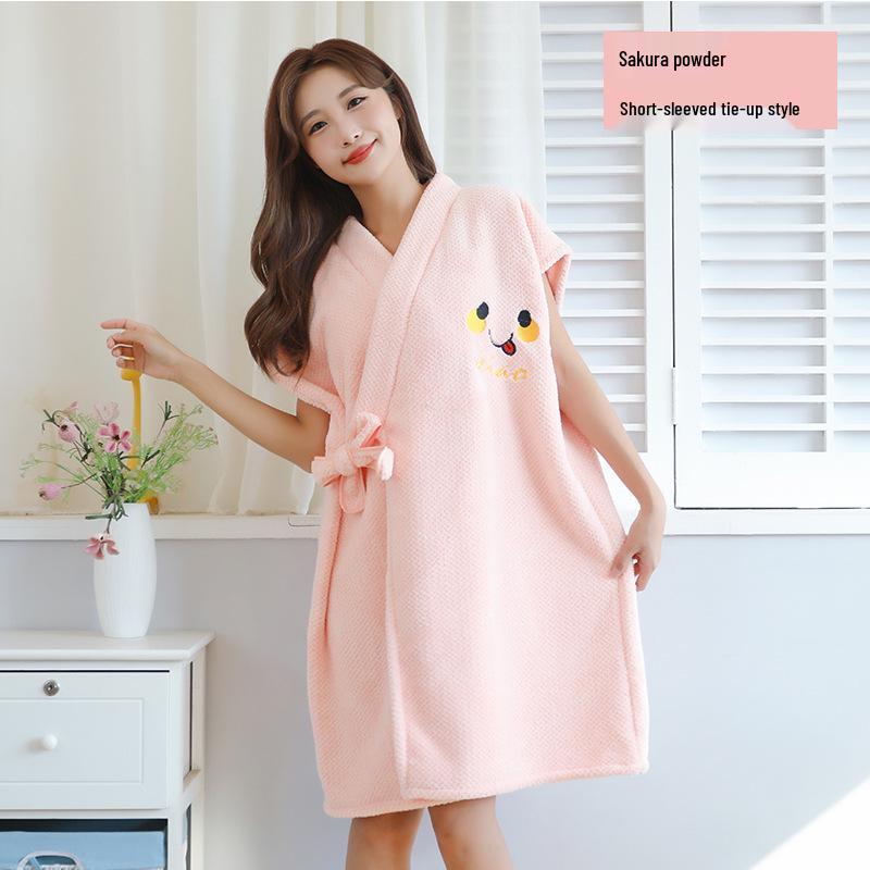 Women's Wearable Bathrobe: Soft, Absorbent, Thick, Long Sleeve, Tie-up; Perfect for Salon or Home.
