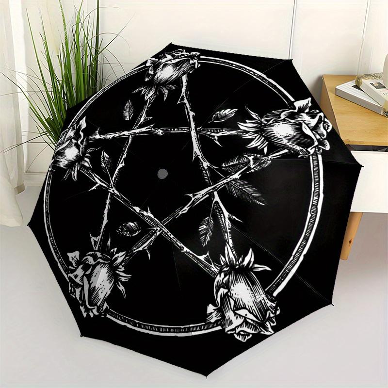 Black Rose Pentagram - Gothic Symbol Decal for Laptop, Car, or WallUmbrella, Portable 3-Fold Umbrella for Men & Women,Christmas Gift ES200