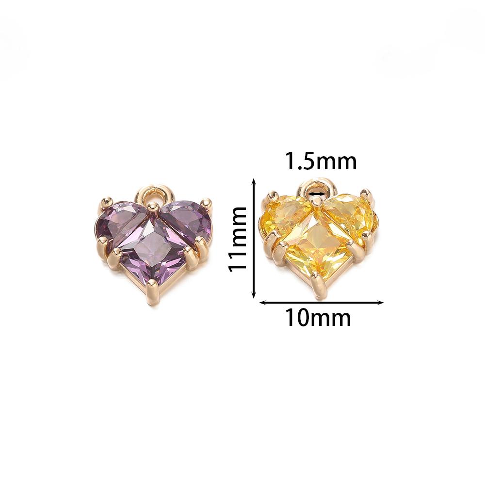 2Piece/Lot 18K Gold Color Plated Heart Charms Pendants with Zircon for DIY Bracelet Necklace Jewelry Making Accessories