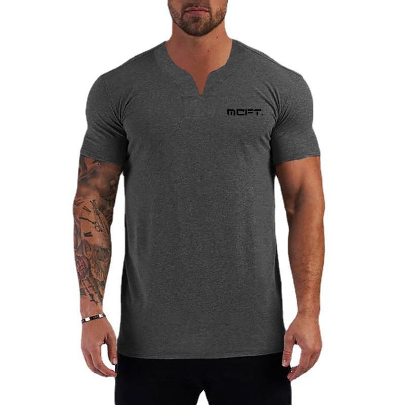 Muscleguys Tricou cu mâneci scurte din bumbac Moda bărbătească Sport ocazional Imbracaminte de vară Cu jumătate de mânecă