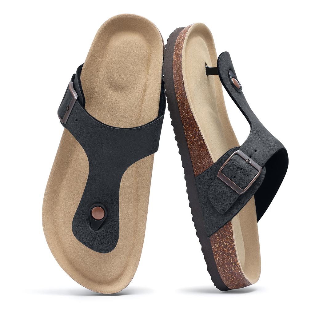 Fashion Smile Pop Men's Suede Shoes With Adjustable Back Strap Leather Mules With Cork Flip-Flop Slippers Insoles Slip-On Potato Shoes