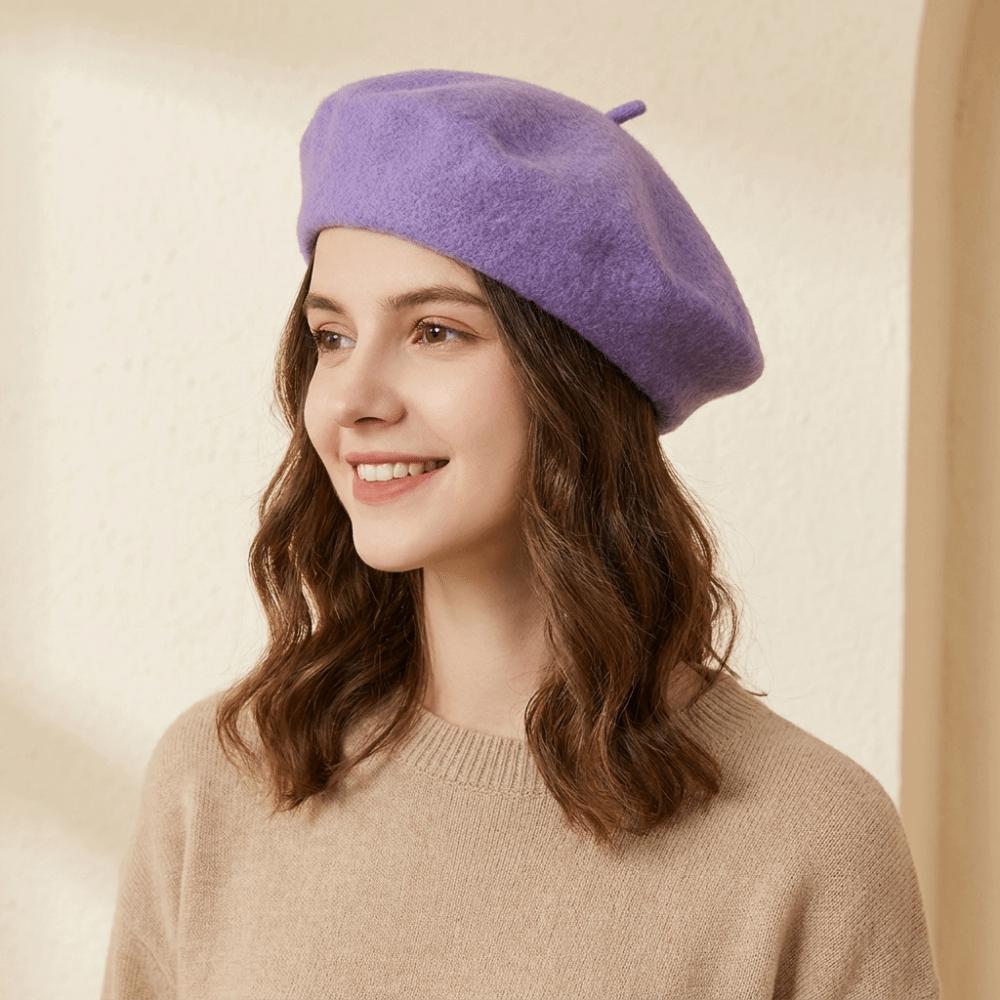 Soft Beret Hat Knitted Beanie Cap Streetwear Wool Painter Hat Daily Outfit