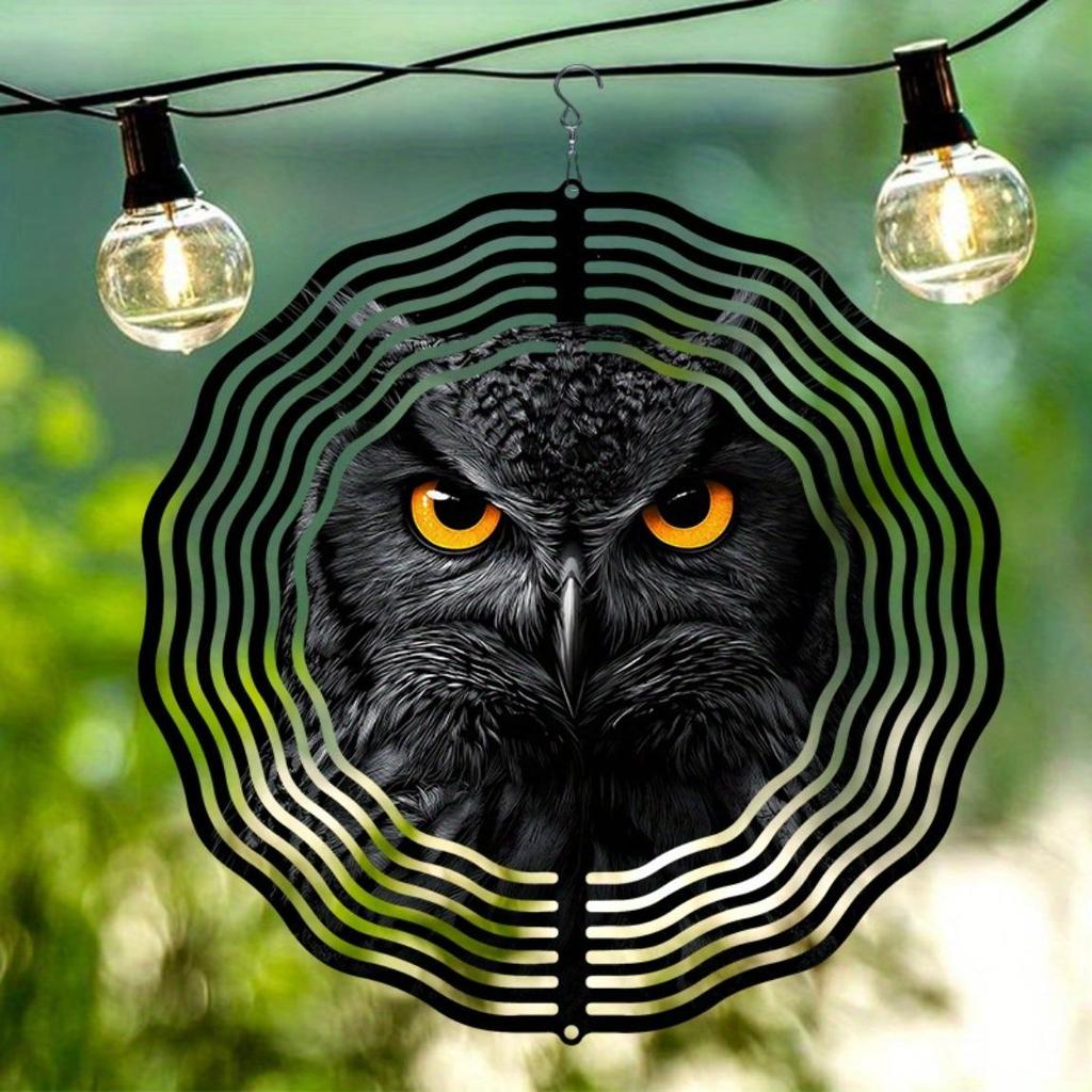 Metal Wind Chime with Night Owl Design Christmas Hanging Decor for Garden Yard Outdoor Thanksgiving Holiday Gift No Electricity Needed
